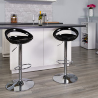 Flash Furniture Contemporary Black Plastic Adjustable Height Bar Stool with Chrome Base CH-TC3-1062-BK-GG